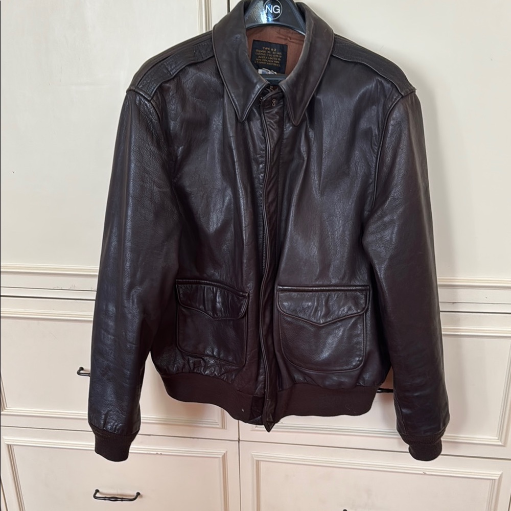 Men's Brown Leather army bomber Jacket Type A2 size 46L